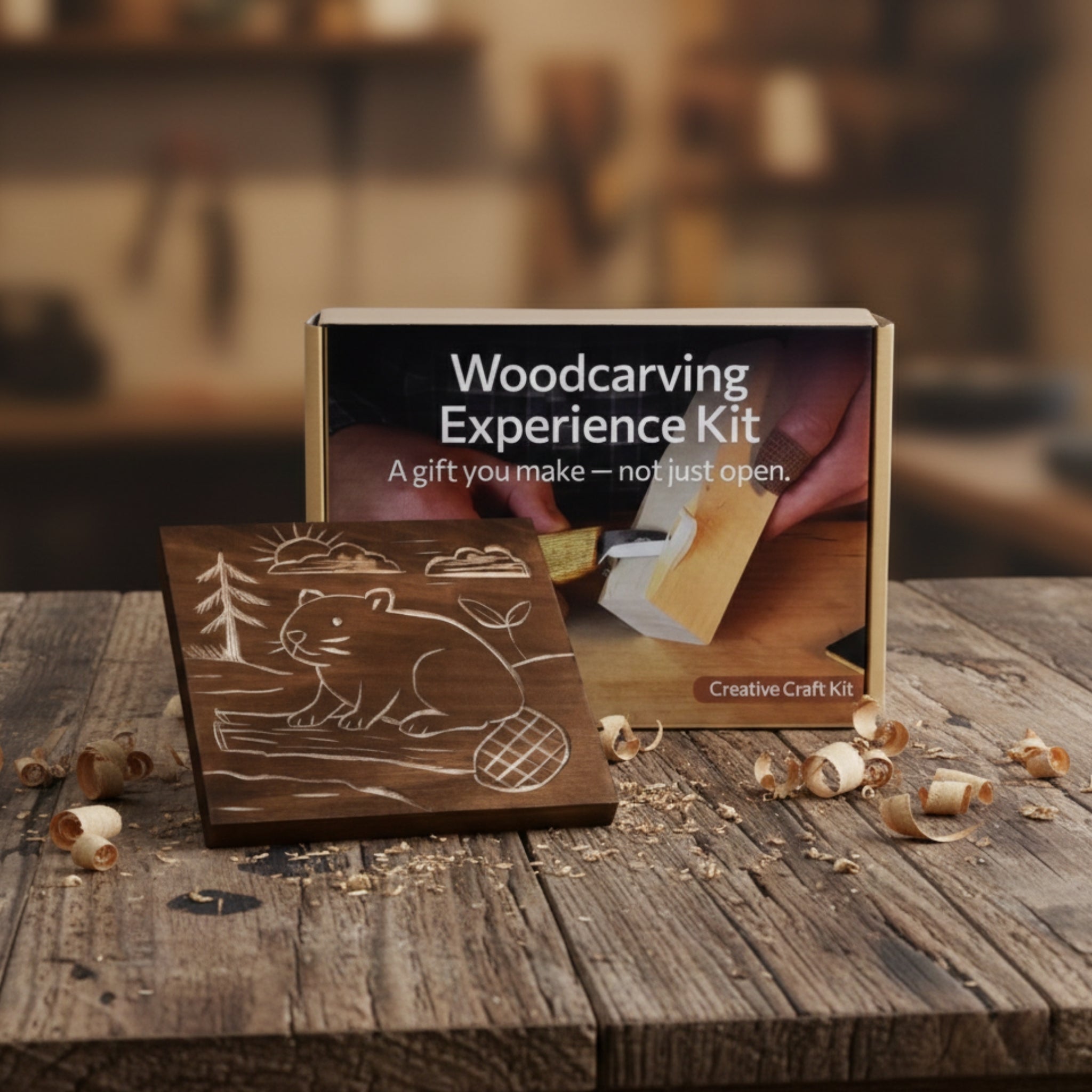 DIY Beaver Carving Kit – Wood Art Set with V-Chisel & Video Guide