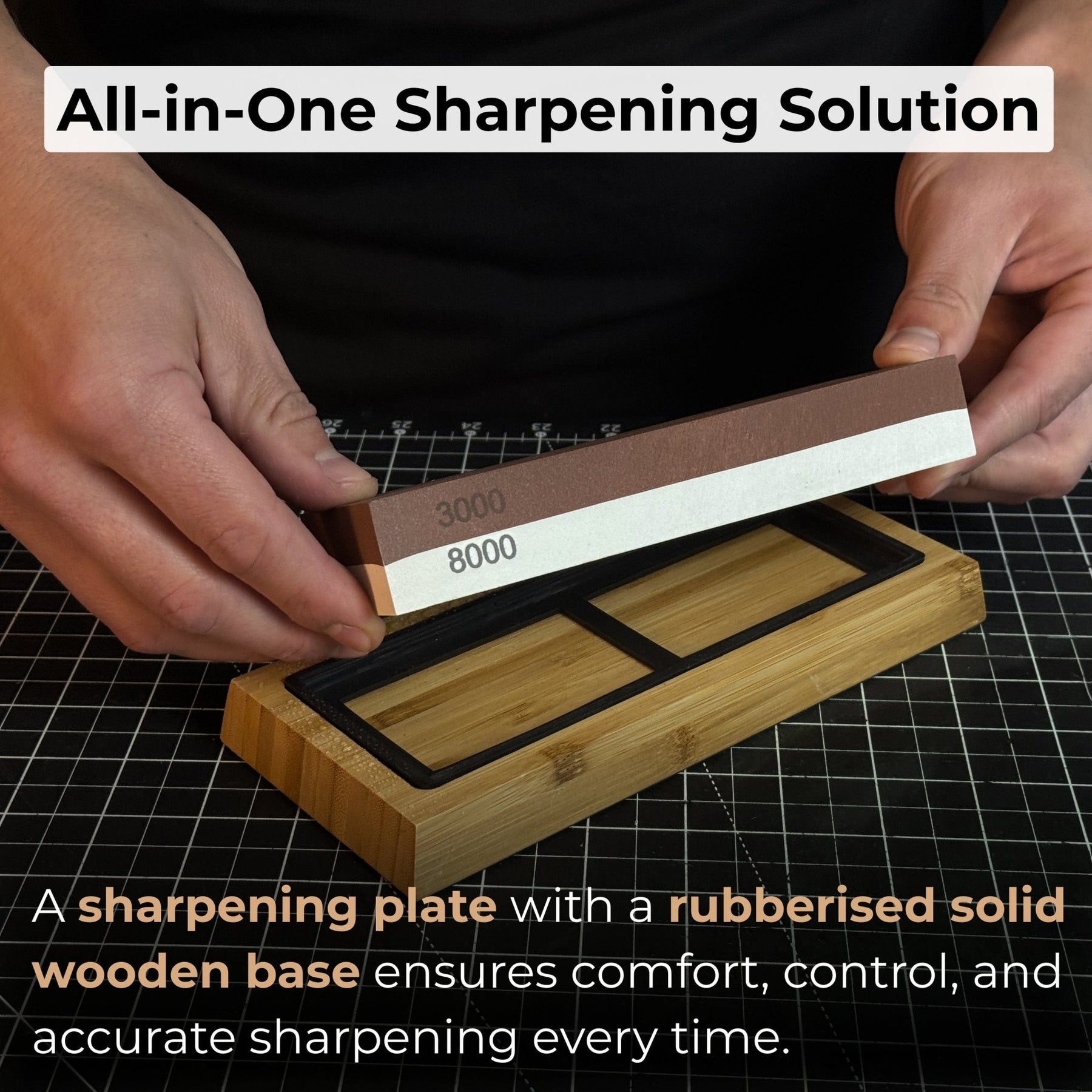 Double-Sided Sharpening Stone with Optional Wooden Stand – Grit #3000 / #8000