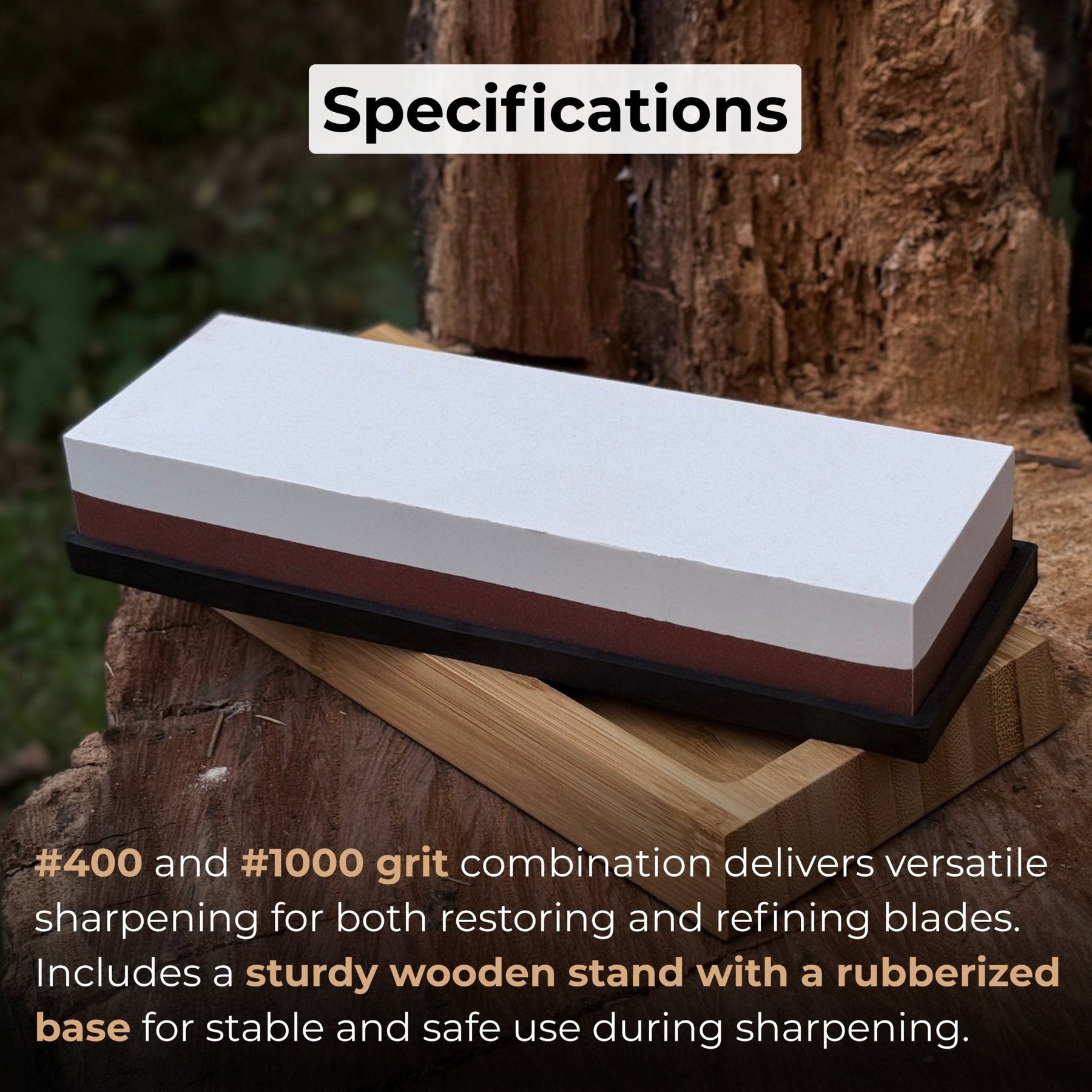 Double-Sided Sharpening Stone with Optional Wooden Stand – Grit #3000 / #8000