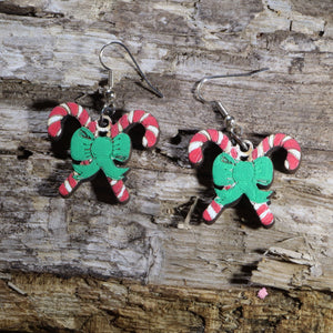Candy Cane Wooden Earrings | Christmas Holiday Jewelry