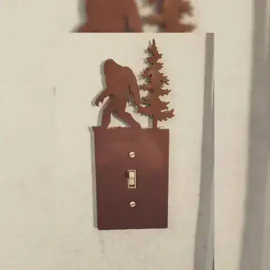 Bigfoot Metal Light Switch Cover – Forest Creature Plate – Powder Coated Steel (Single/Double Gang or Rocker) – Rustic Cabin