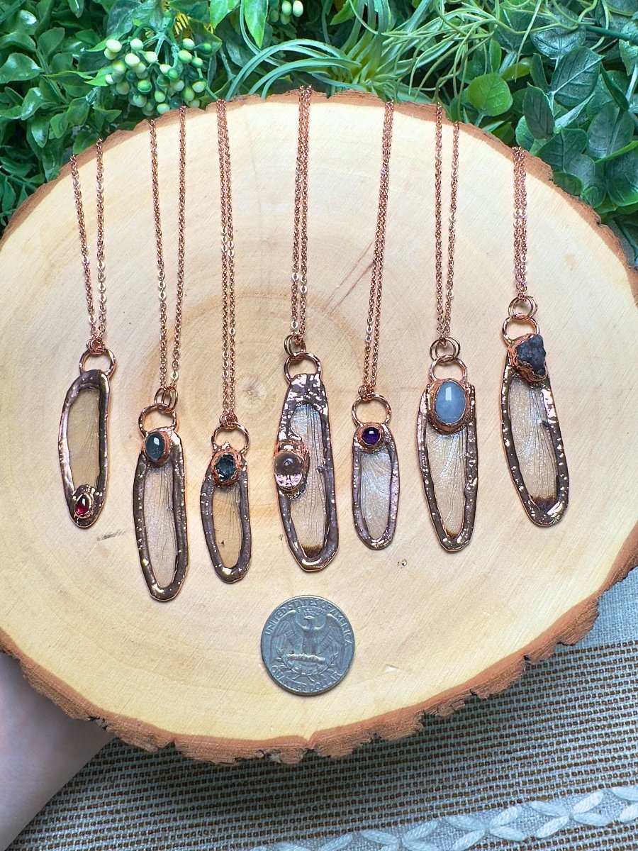Dragonfly Wing and Resin Face Necklace