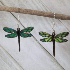 Dragonfly Wooden Dangle Earrings | Nature Insect Jewelry