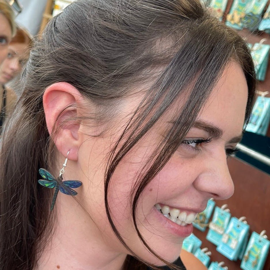 Dragonfly Wooden Dangle Earrings | Nature Insect Jewelry