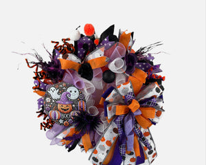 Halloween Front Door Wreath | Ghosts, Pumpkins & Bows by Bouge Creations, view 3