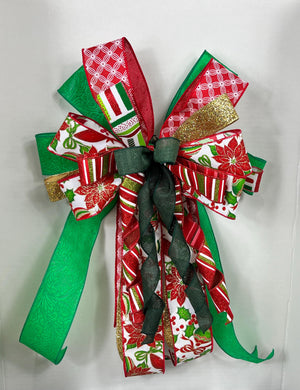 Christmas Poinsettia Bow | Red, Green & Gold Tree Topper by Bouge Creations, view 7