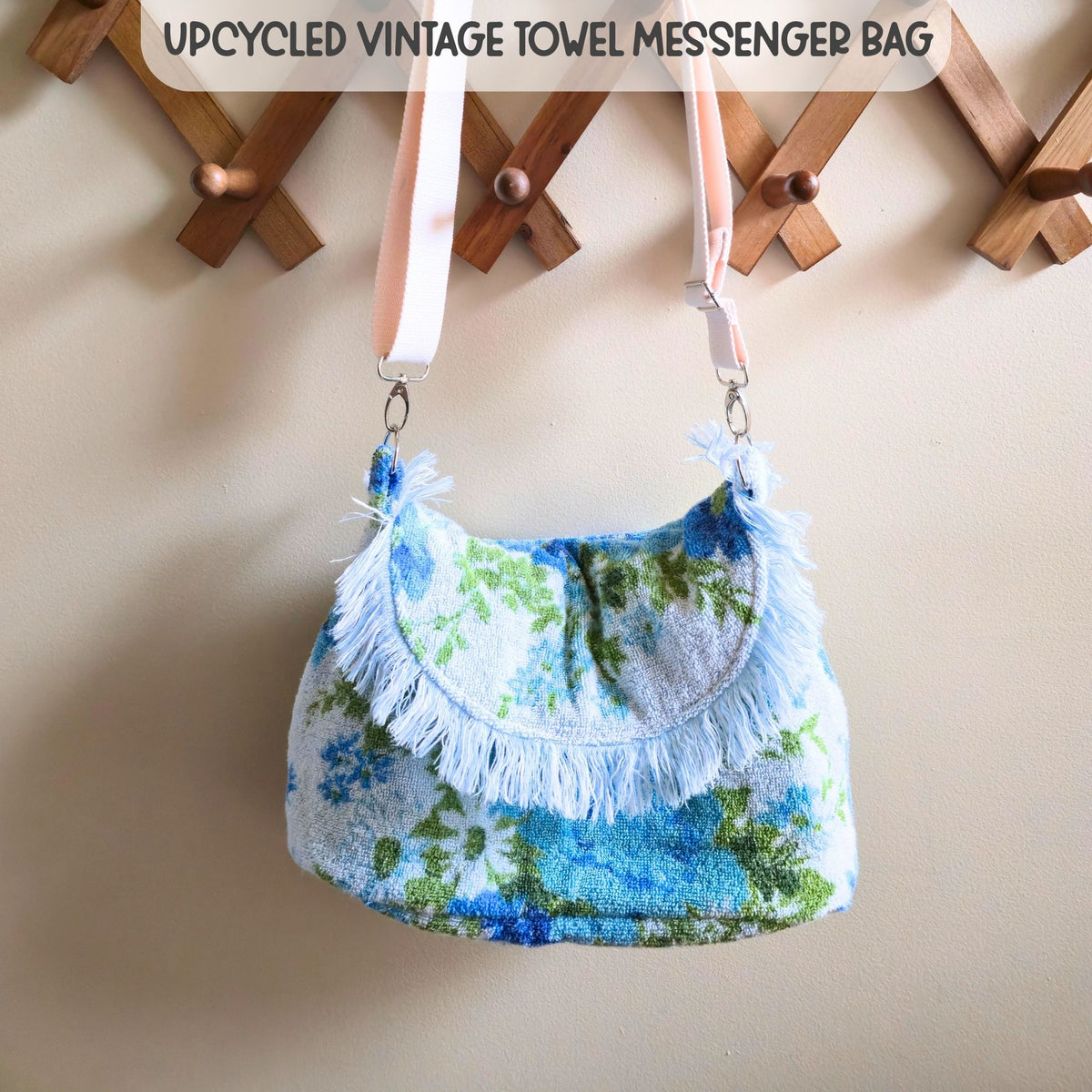 Upcycled vintage floral towel crossbody bag by Maypop House Designs