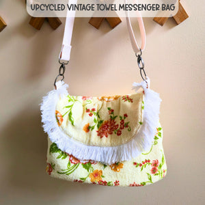 Upcycled Vintage Towel Crossbody Bag, Floral Messenger Bag, Adjustable Strap