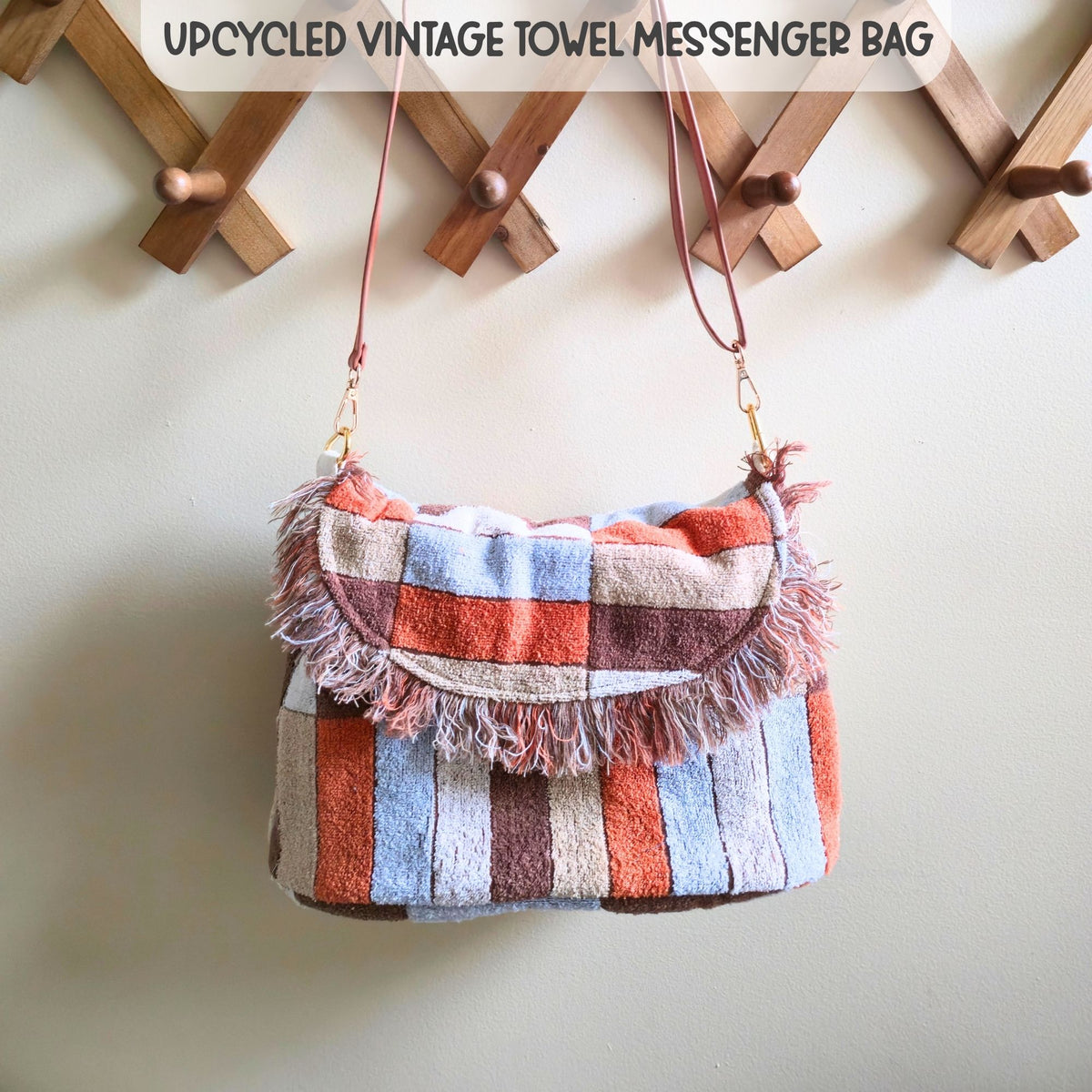 Upcycled Vintage Towel Crossbody Bag, Retro Messenger Bag, Adjustable Strap
