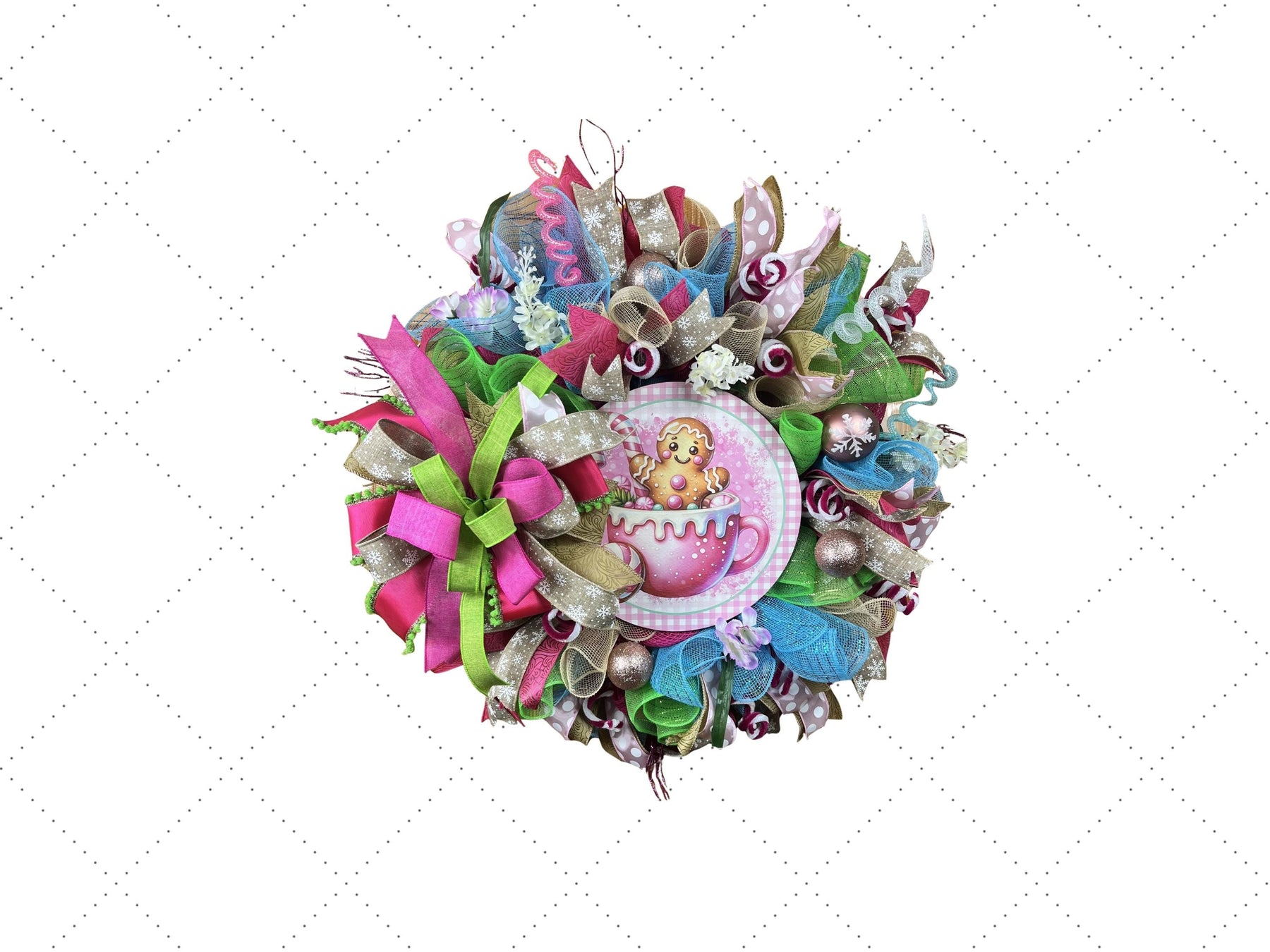 Pink Gingerbread Hot Cocoa Wreath | Christmas Door Decor handmade by Bouge Creations