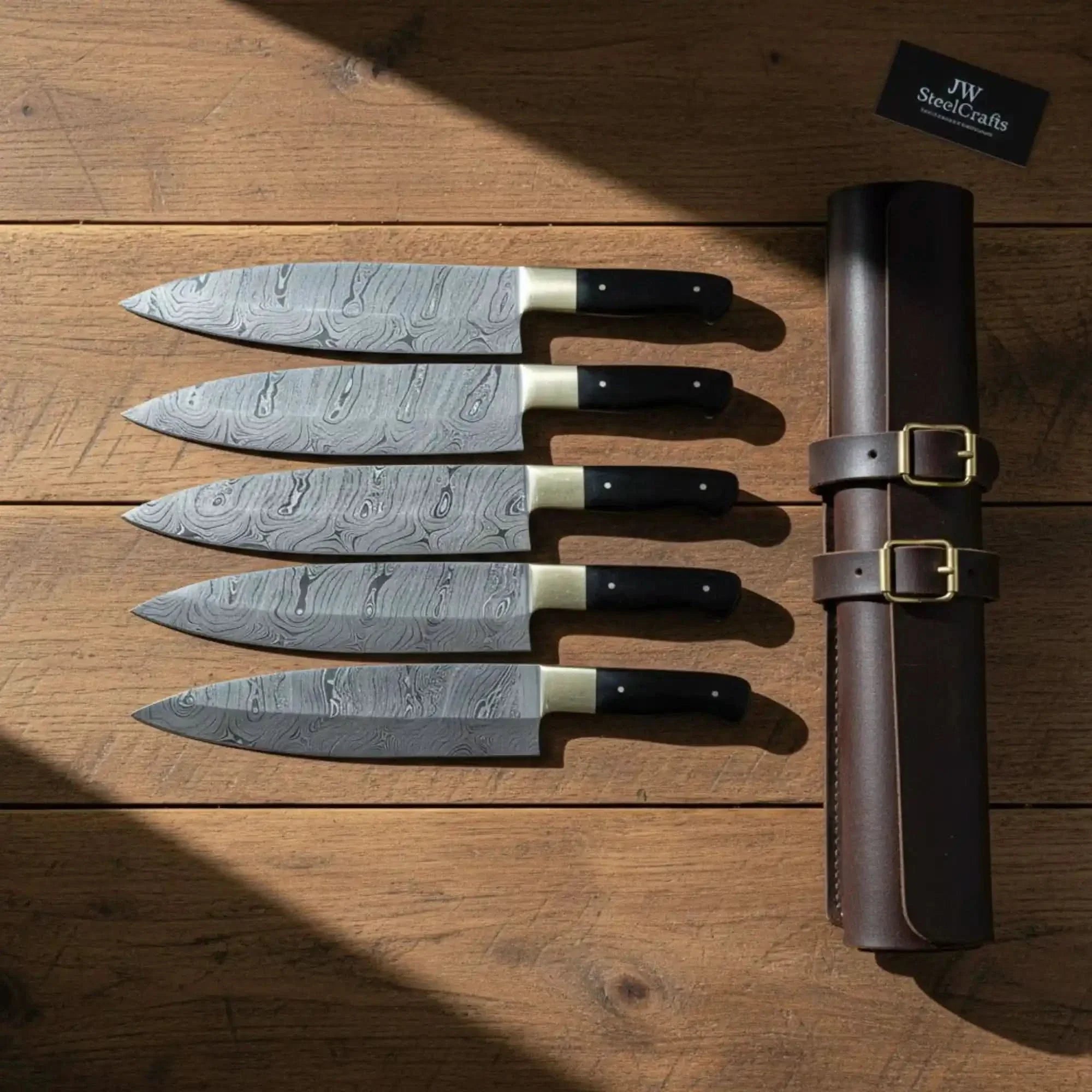 Hand-Forged Damascus Chef Knives Set with Exotic Pakkawood Handles by JW SteelCrafts, Southern handmade gift main product photo