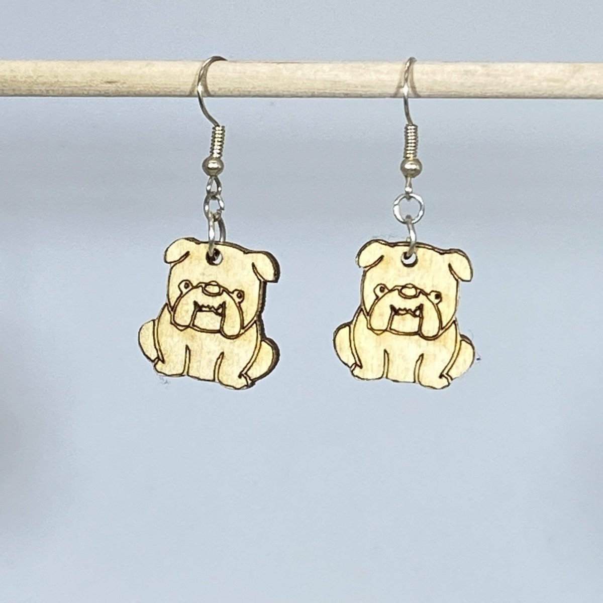 English Bulldog Wooden Dangle Earrings | Dog Lover Jewelry