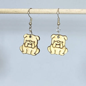English Bulldog Wooden Dangle Earrings | Dog Lover Jewelry