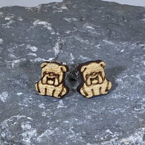 English Bulldog Wooden Dangle Earrings | Dog Lover Jewelry