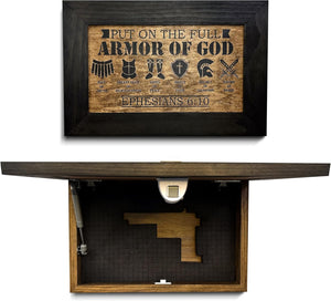 Hidden Gun Cabinet Put On The Full Armor Of God, Secure Concealed Ephesians 6:10 Gun Safe by Bellewood Designs by Bellewood Designs, Southern home decor main product photo