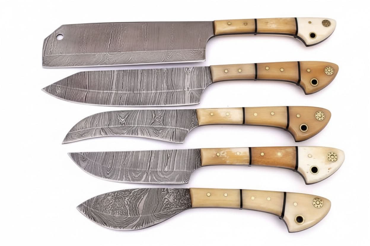 EST Custom Handmade Damascus Steel Beautiful 5Pcs. Kitch DK-0011 by JW SteelCrafts, Southern lifestyle apparel detail photo 2