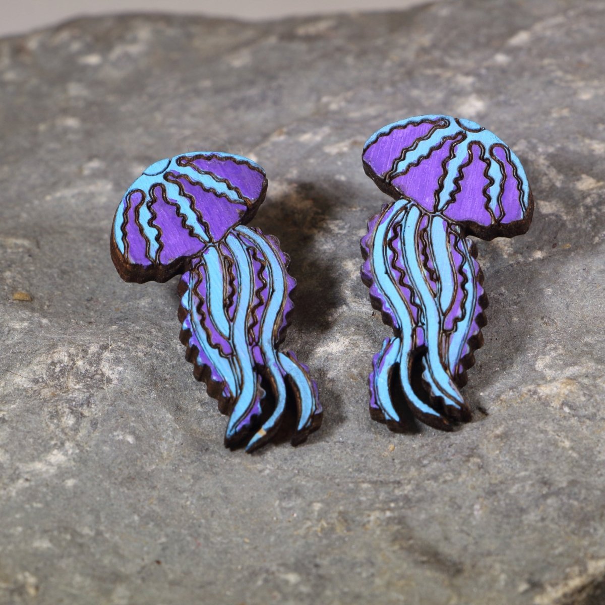 Jellyfish Wooden Earrings | Ocean Sea Life Jewelry
