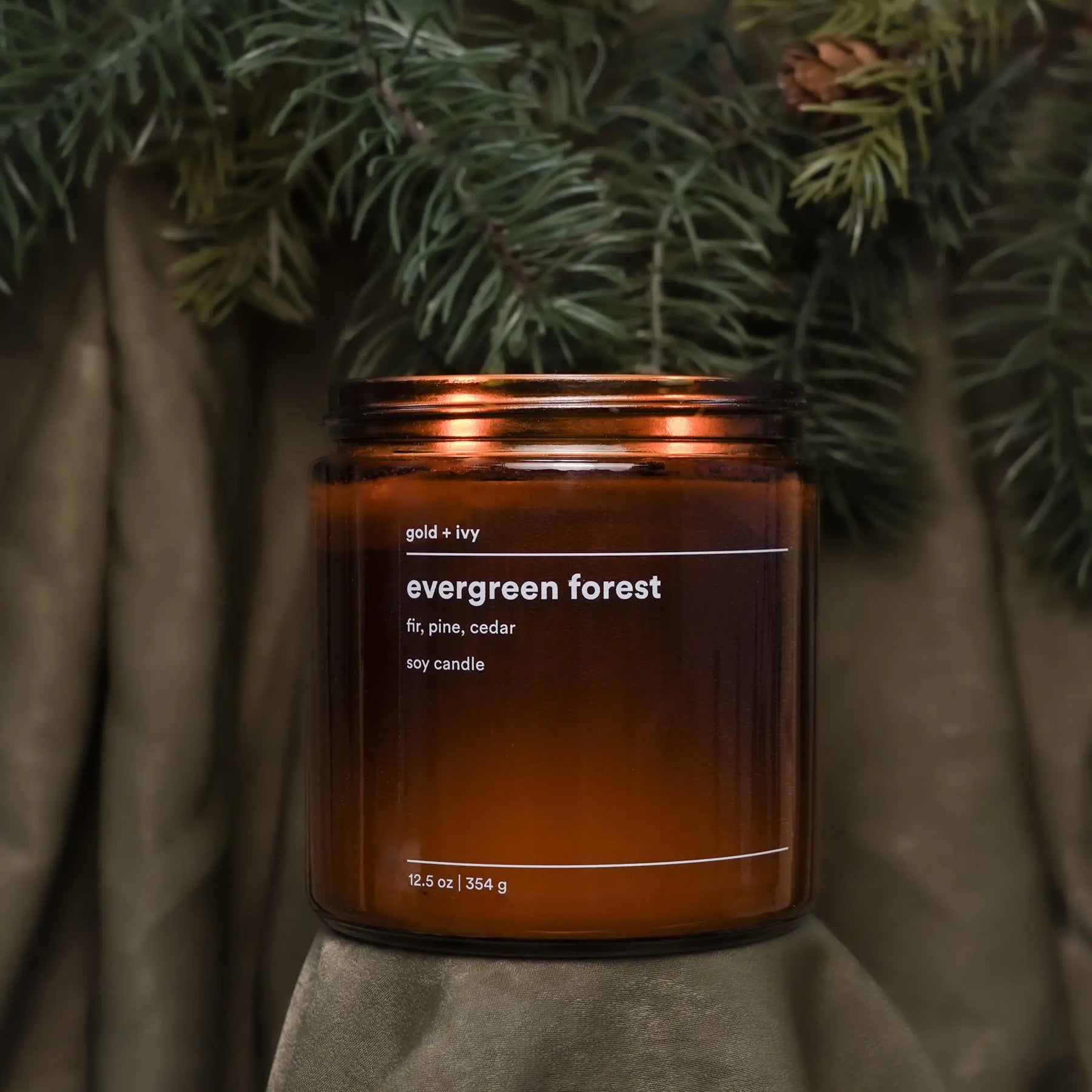 Evergreen forest by gold + ivy, scented candle detail photo 4