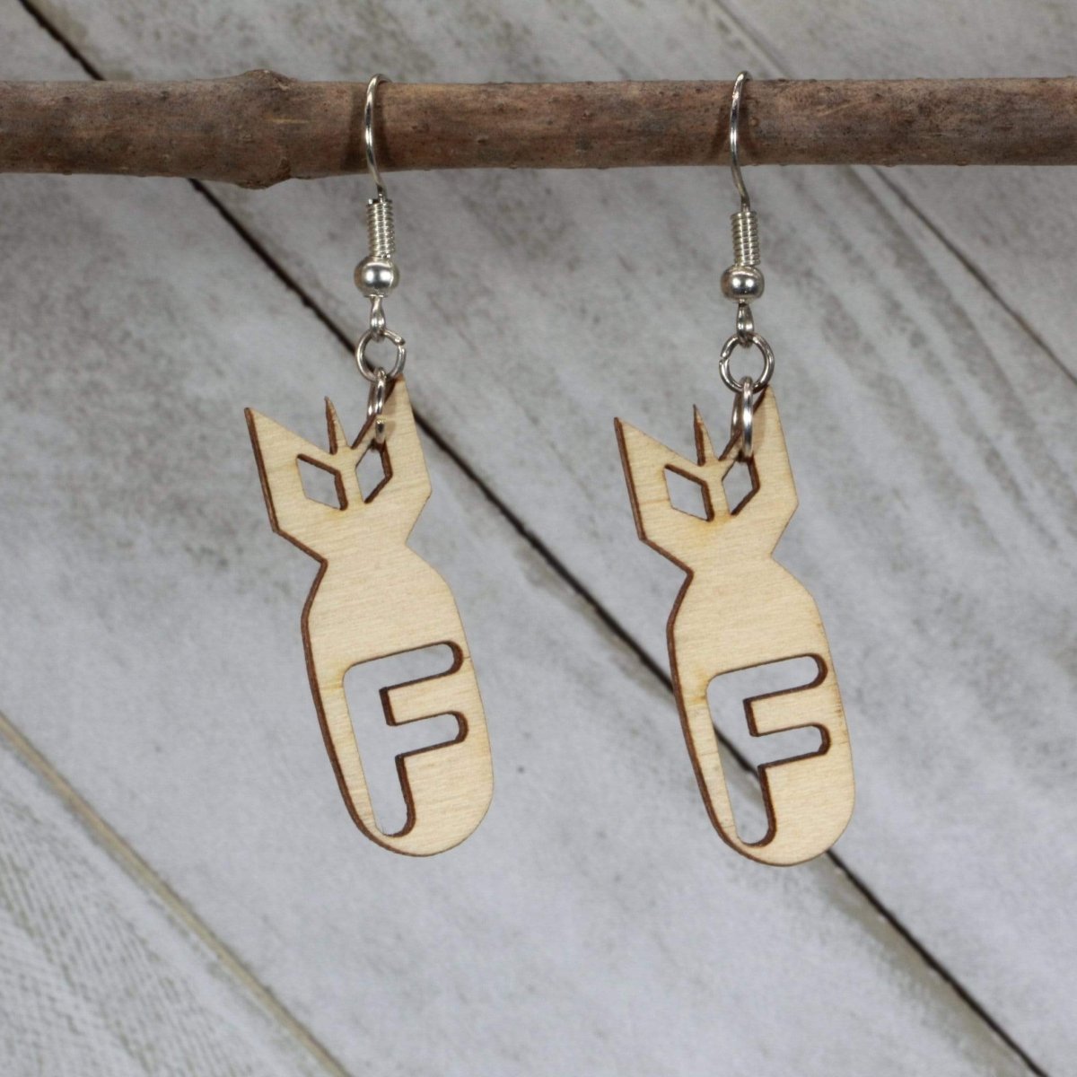 F Bomb Wooden Dangle Earrings | Funny Rude Jewelry detail view by Cate's Concepts, LLC