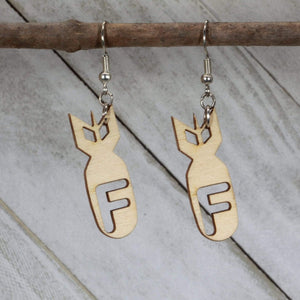 F Bomb Wooden Dangle Earrings | Funny Rude Jewelry detail view by Cate's Concepts, LLC