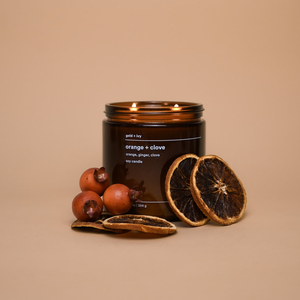 Orange + clove by gold + ivy, scented candle main product photo