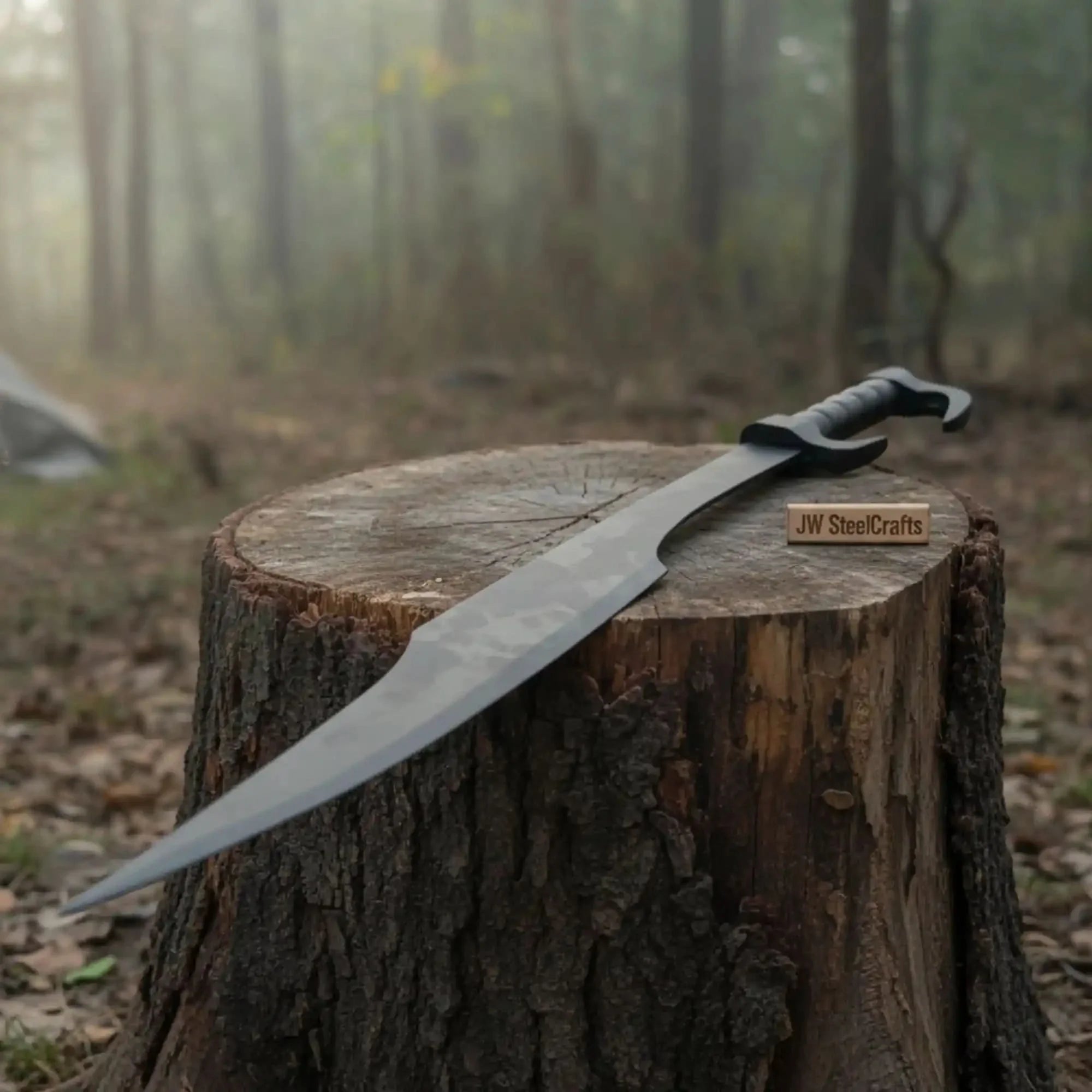 Handmade Fantasy Falchion Sword in Blackened Steel with Curved Blade by JW SteelCrafts, Southern lifestyle apparel main product photo