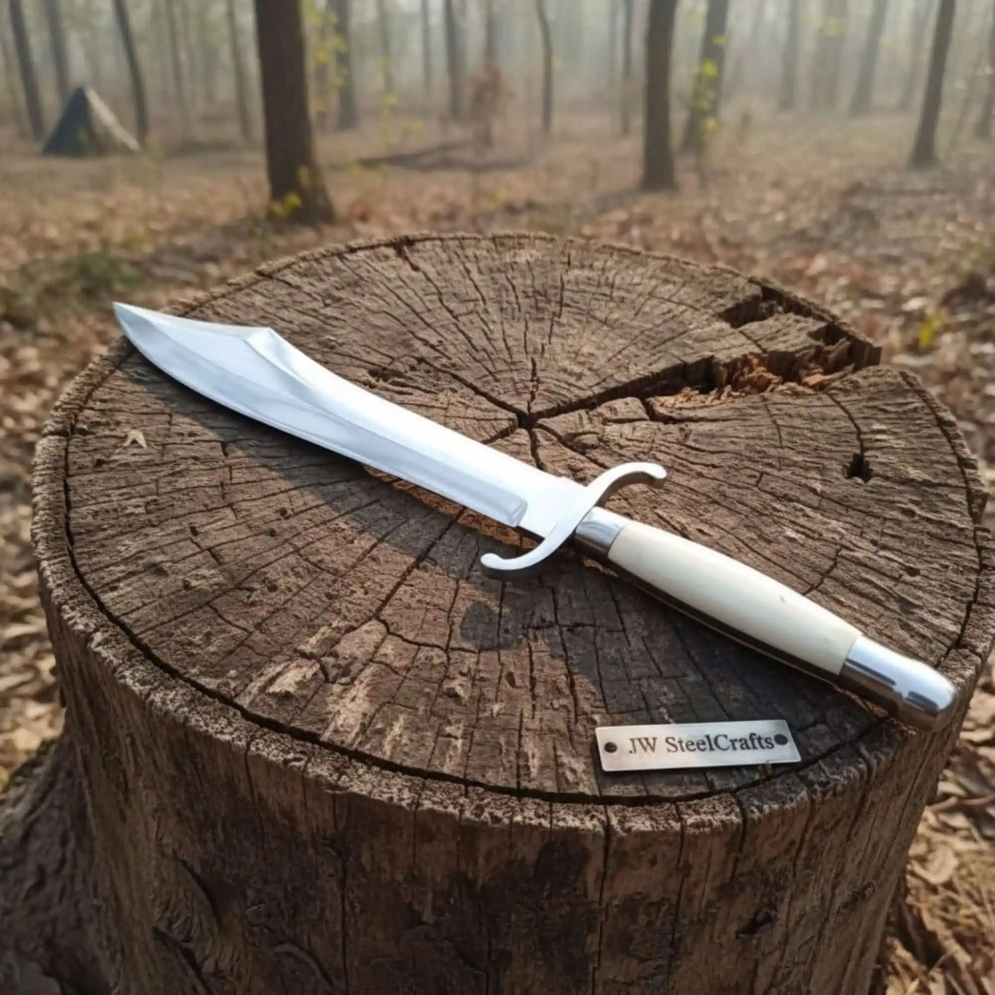 Handmade Sheffield Style Bowie Knife with High Polished Clip Point Blade by JW SteelCrafts, Damascus knife main product photo