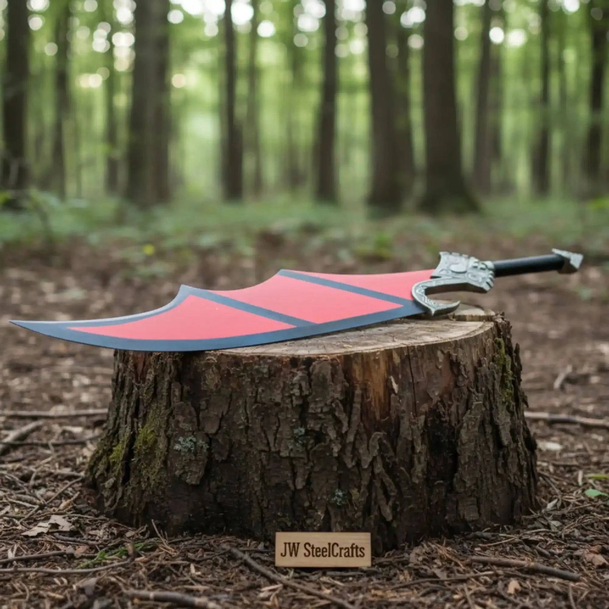Handmade Crimson Wrath Dark Fantasy Warrior Sword | Red Powder-Coat Blade by JW SteelCrafts, Southern handmade gift main product photo