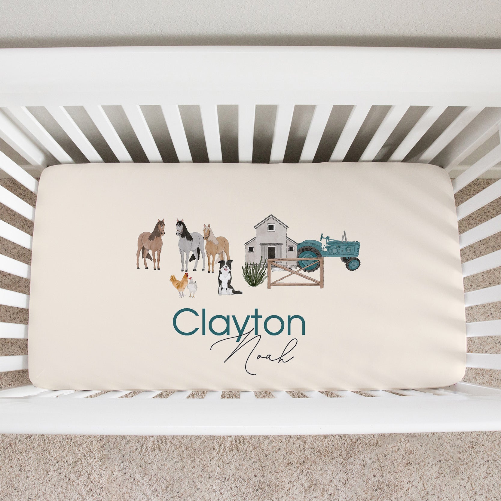 Friendly Farm Personalized Crib Sheet by AGreatBaby — view 1 of 2