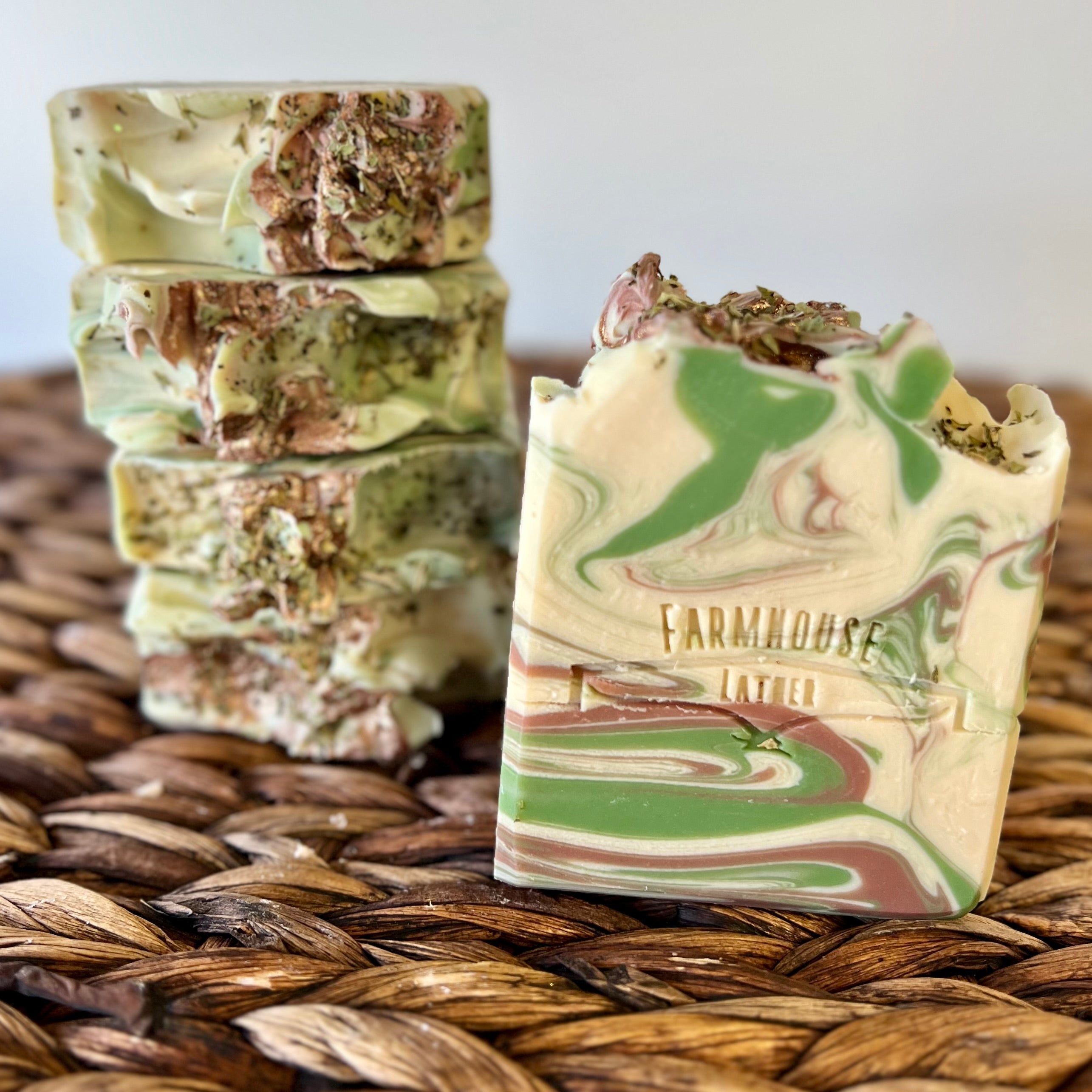 Farmhouse Lather Back Woods goat milk soap handmade bar with pine cedar balsam berries and spice scent