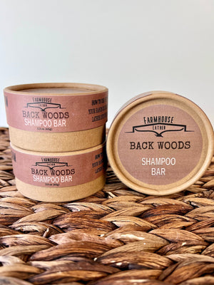 Farmhouse Lather Back Woods tan shampoo bar handmade hair care product