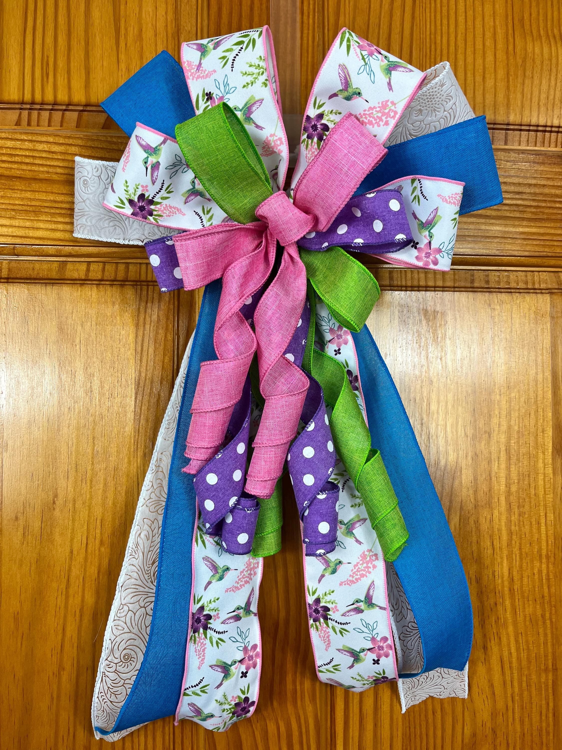 Hummingbird Floral Bow | Spring Wreath & Door Decor by Bouge Creations, view 3
