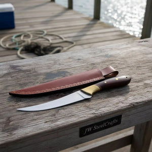 Handmade Full Tang Fillet Knife, 11 inch, Curved Blade, Rosewood Handle