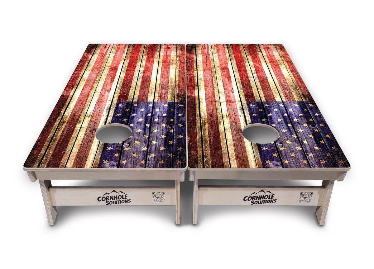 Rustic Wood Flag Cornhole Boards – Tournament Series