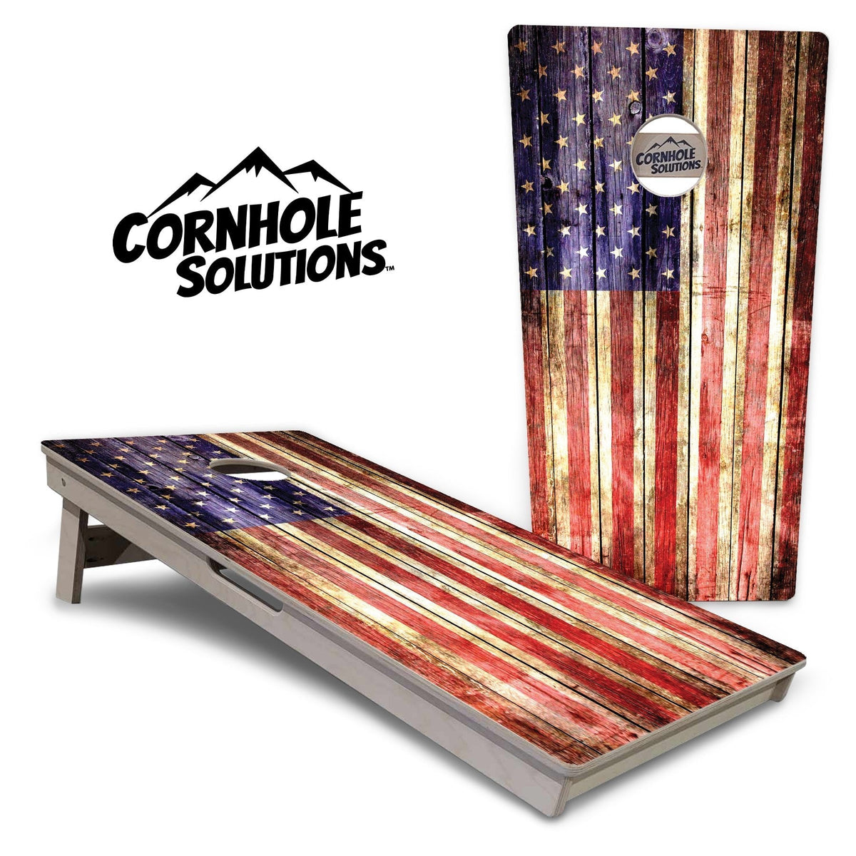 Rustic Wood Flag Cornhole Boards – Tournament Series