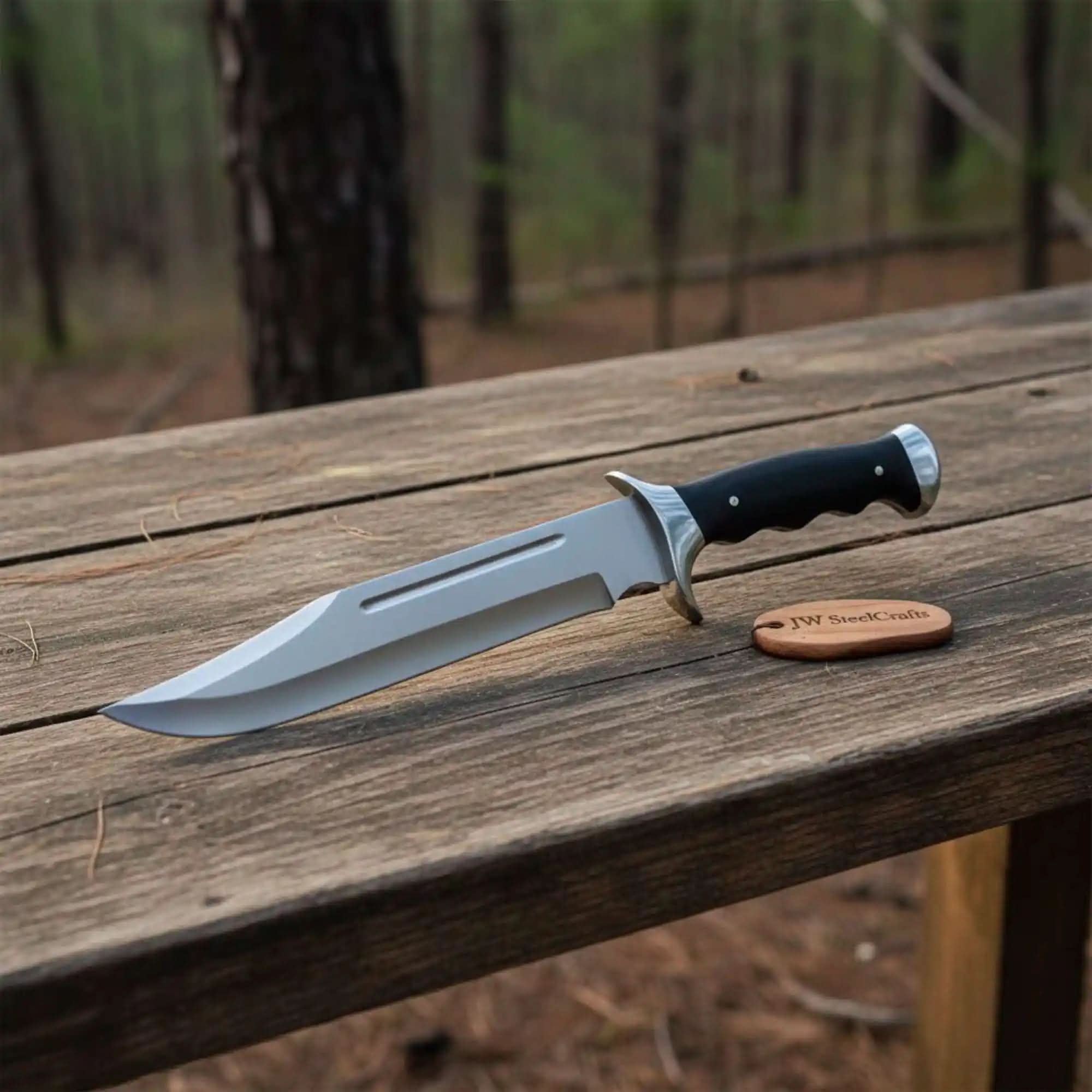 Sheffield Clip Point Bowie Knife D2 Steel Fixed Blade | JW SteelCrafts by JW SteelCrafts, Damascus knife main product photo