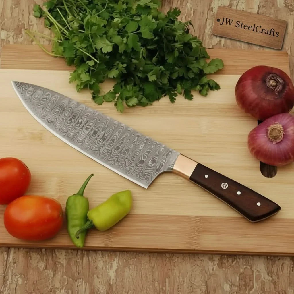 Pattern-Welded Damascus Japanese Gyuto 8-Inch Chef Knife by JW SteelCrafts, Damascus knife main product photo