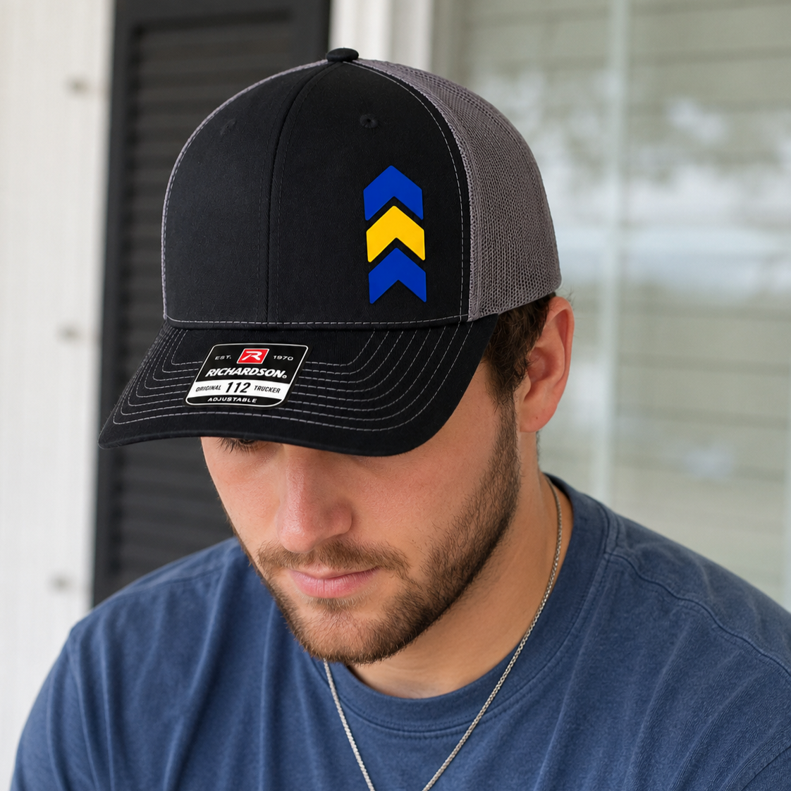 Down Syndrome Awareness Hat, Blue and Yellow Chevron Patch Hat