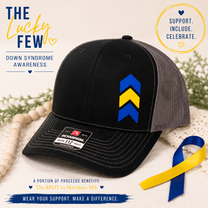 Down Syndrome Awareness Hat, Blue and Yellow Chevron Patch Hat