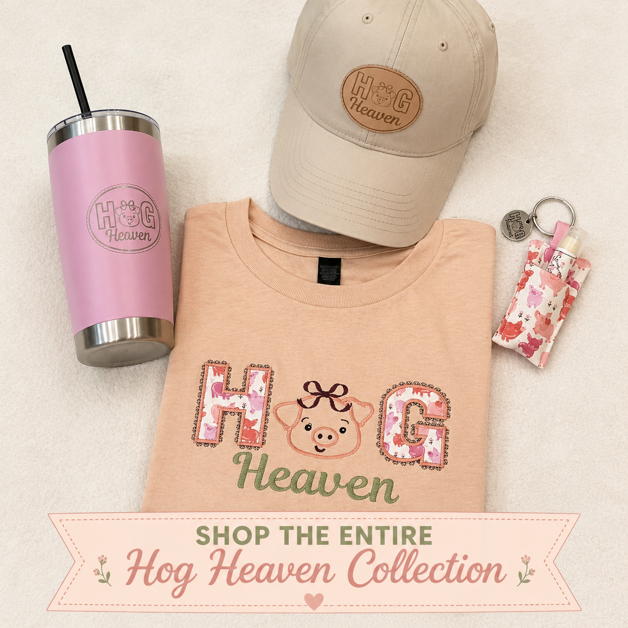 Hog Heaven Pig Lover Leather Patch Hat on a Richardson Soft Style Hat