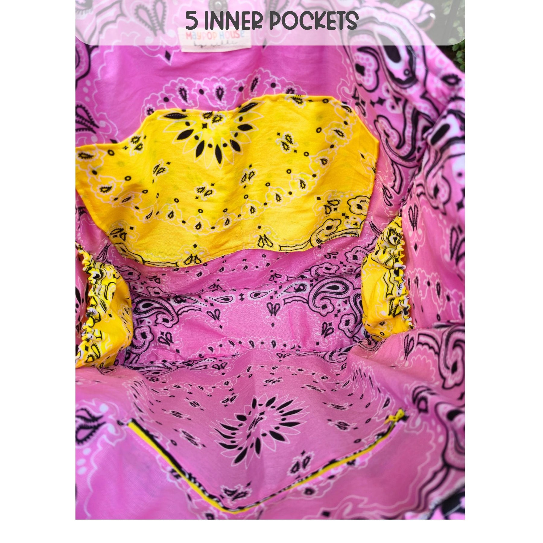 Teacher Bandana Tote Bag, Personalized Teacher Gift, Handmade School Tote, Pink Yellow Patchwork Bag, Back to School Gift