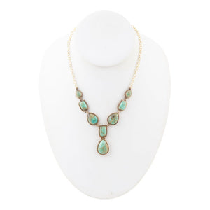 Genuine Blue Turquoise Roped Golden Bronze Y Necklace