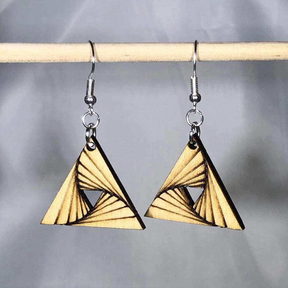 Geometric Triangle Twist Wooden Dangle Earrings | Modern Jewelry
