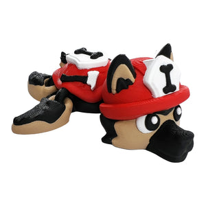 German Shepherd firefighter turtle articulated 3D printed toy shown from the front side with red helmet