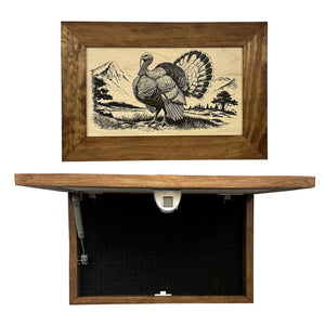 Wild Turkey Gobbler Gun Concealment Furniture - Handcrafted Hidden Gun Storage Wall Decor - Hidden Safe Furniture with Magnetic Lock for Quick Access & Storage