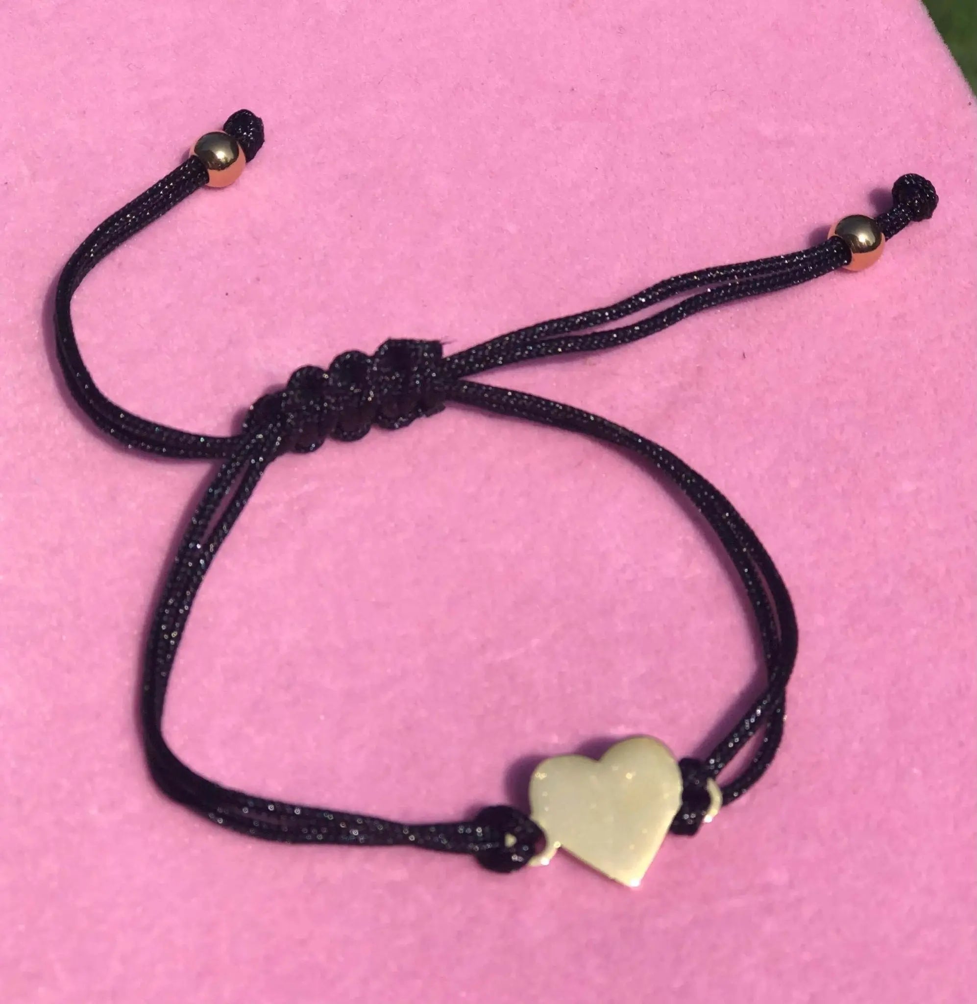 Gold Heart Bracelet Black Cord Adjustable Bracelet Main Street Collective Handmade Jewelry