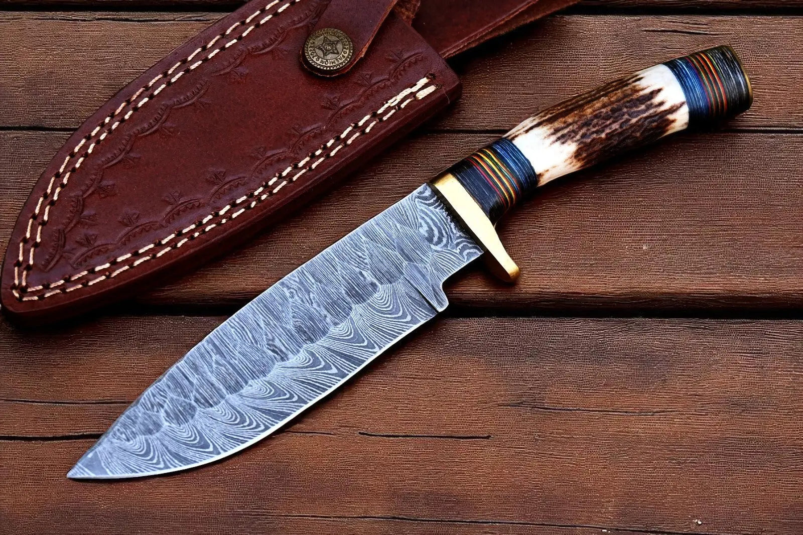 good Hunting Knives – Stag Horn Damascus 10" Damascus Knife Store