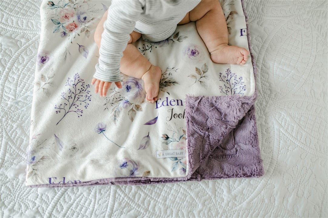 Crystal Jean Lavender Personalized Minky Baby Blanket by AGreatBaby — view 2 of 17