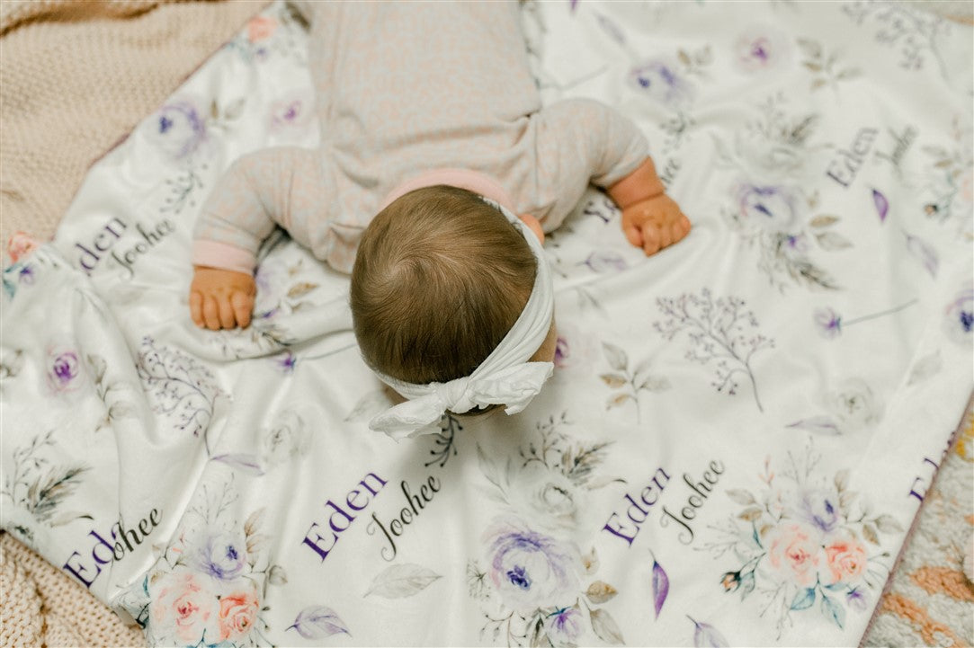 Crystal Jean Lavender Personalized Minky Baby Blanket by AGreatBaby — view 16 of 17