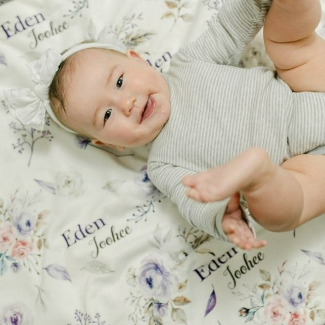 Crystal Jean Lavender Personalized Minky Baby Blanket by AGreatBaby — view 9 of 17